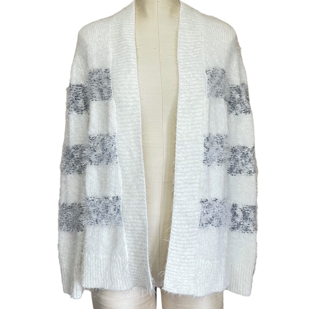 Peyton Primrose Open Front Striped Fuzzy Knit Cardigan Sweater Size XS
